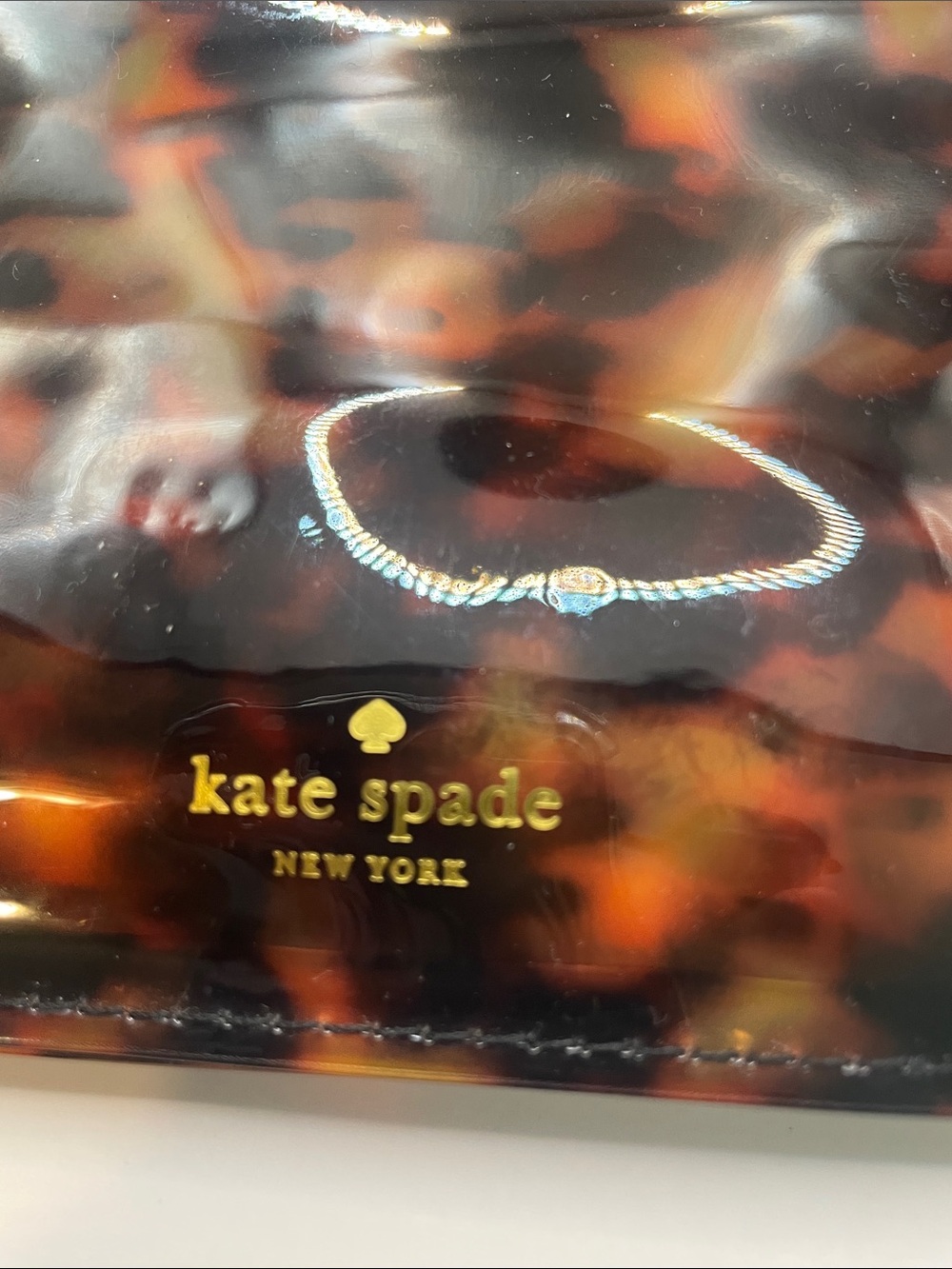 kate spade Tortoiseshell Clear Zip Pouch with Gold Hardware 000922 - Picture 3 of 9